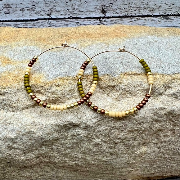 Bronze & Olive Green Hoops with 14k Gold Filled Wire - Picture 1 of 3